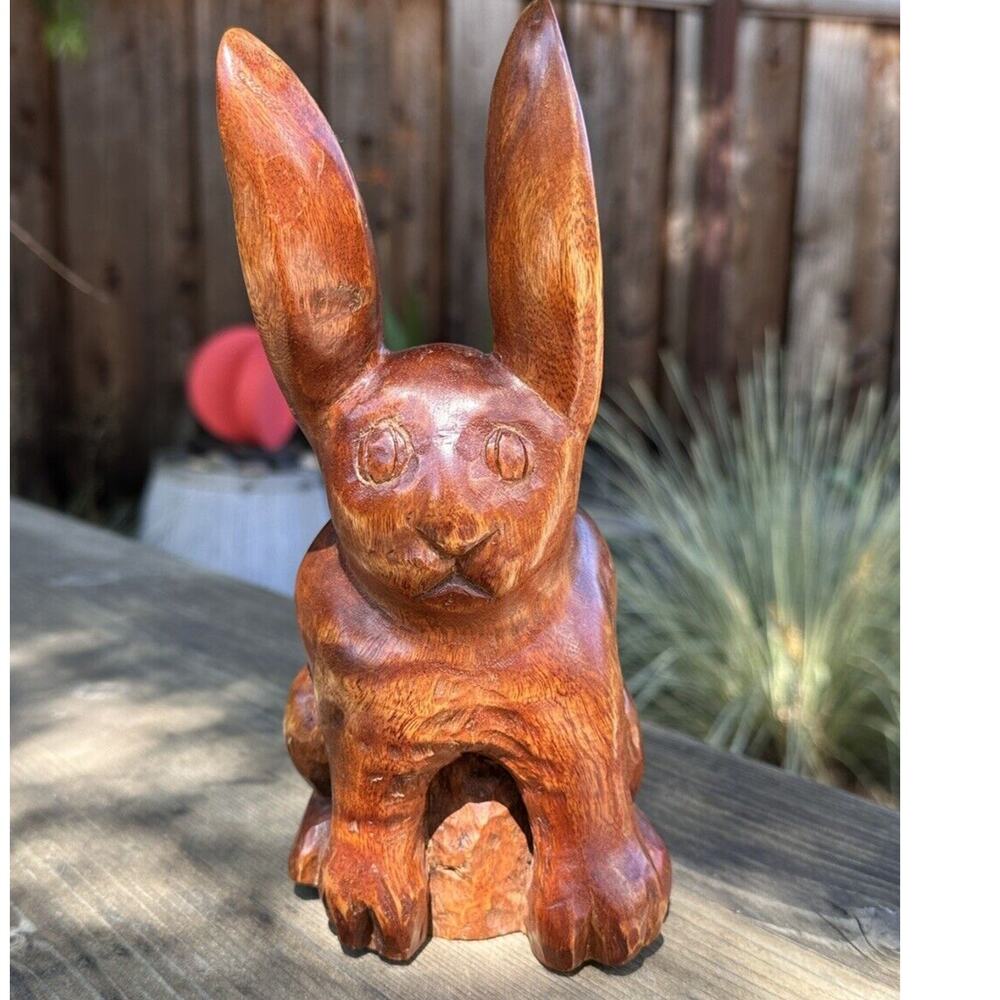 Hand Carved Wood Hare Rabbit Bunny Rustic Folk Art Primitive 8.5” Tall